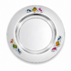 Sterling Silver Kiddush Plate With Blue Enamel Flourishes